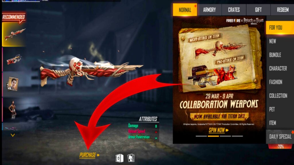 COLLABORATION WEAPONS FREE FIRE IN STORE 1