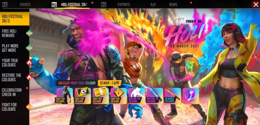 Free Fire 2021 Restore The Colours Holi event