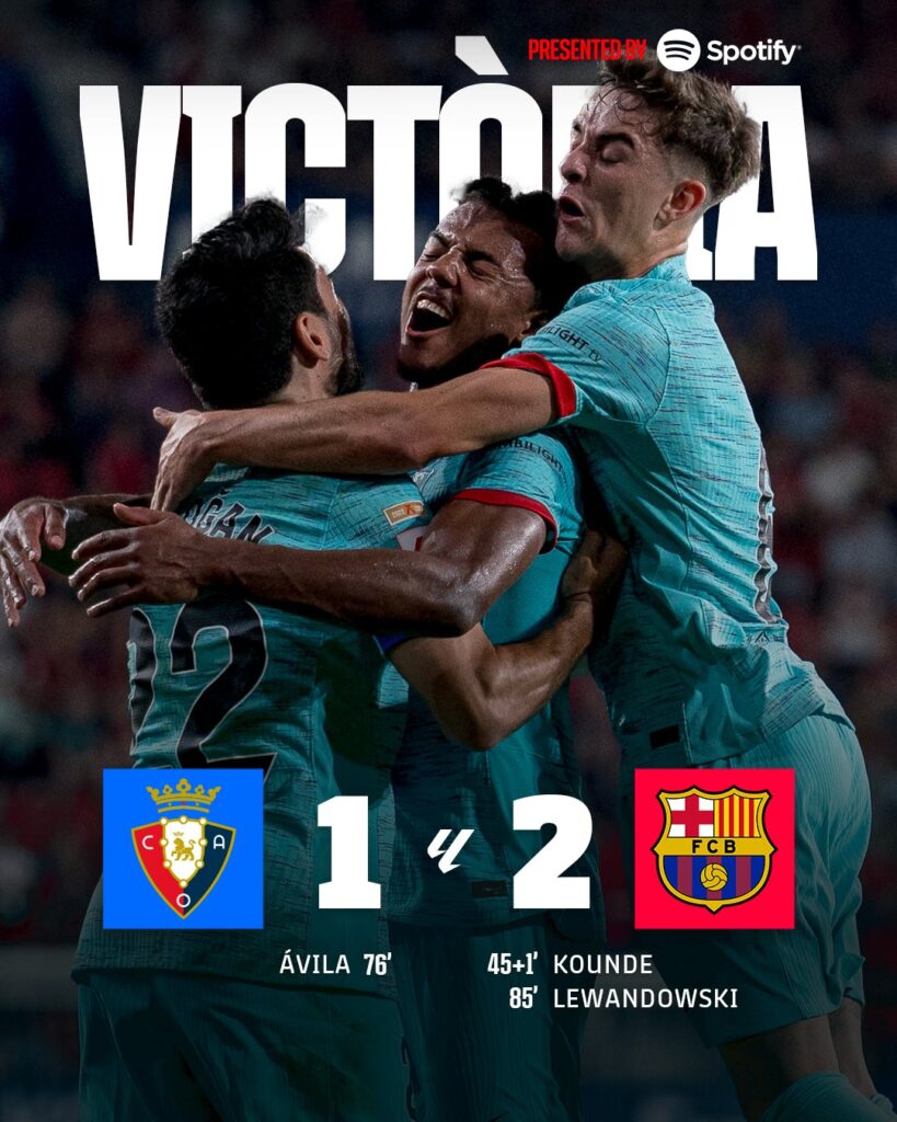 La liga Dramatic 2-1 Victory: Barcelona edge past Osasuna with late Lewandowski penalty