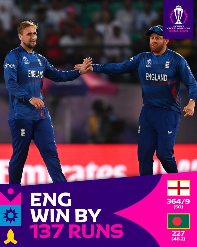 England's Dominant Victory: Crushing Bangladesh in the Cricket World Cup 2023