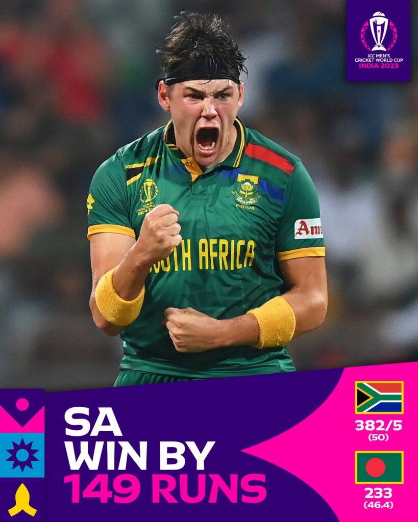 SA vs Ban: A Dominant Victory in the Cricket World Cup 2023