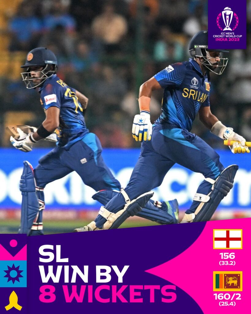 Sri Lanka Dominates England in Thrilling World Cup 2023 Clash , Sri Lanka Vs. England 
