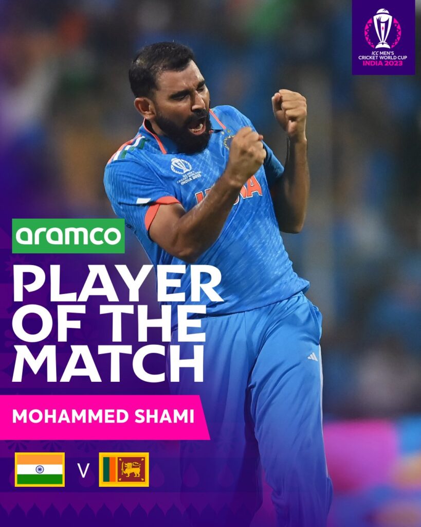 Mohammed Shami delivered a brutal spell to become India's highest wicket-taker in the  World Cup 2023 💪
India vs Sri Lanka 