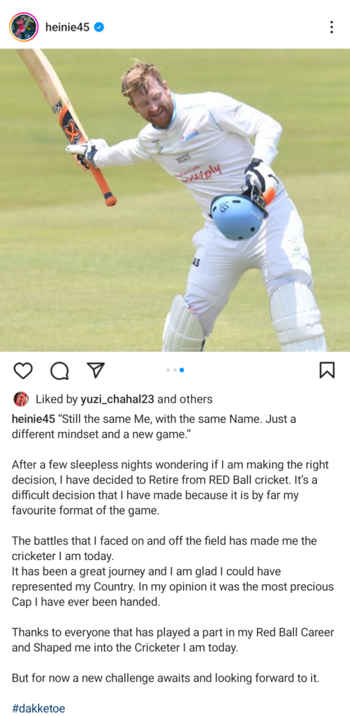 "Explore the unexpected retirement of South African cricketer Heinrich Klaasen from Tests. Insightful journey, Instagram revelation, and global impact highlighted. Dive into the cricketing surprise now!"